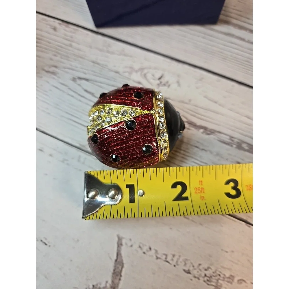 Kingspoint Designs Ladybug trinket box w/ necklace red enamel Jewelry Rhinestone